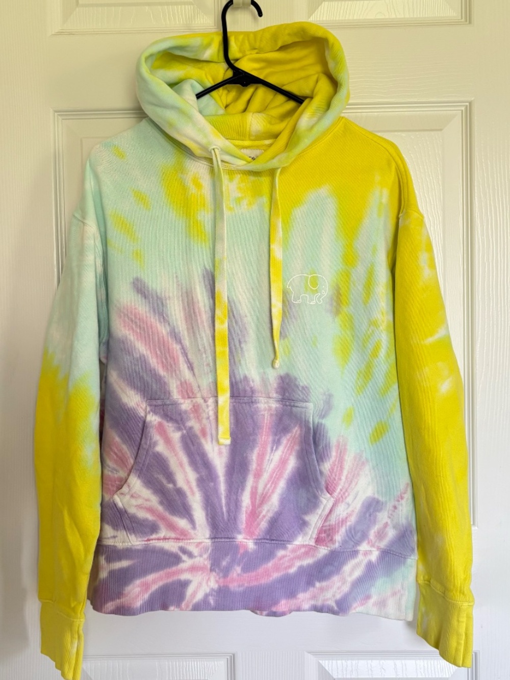 Ivory Ella Womens S Tie Dye Hoodie Sweatshirt Yellow Purple Pink Elephant Logo